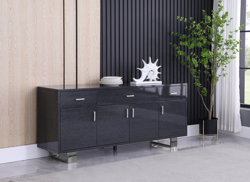Excel Grey Lacquer Finish And Stainless Steel Sideboard / Buffet