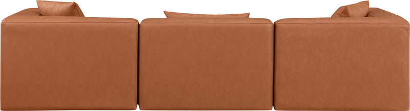 Cube 108" Cognac Vegan Leather Upholstered 3pc. Modular Sofa