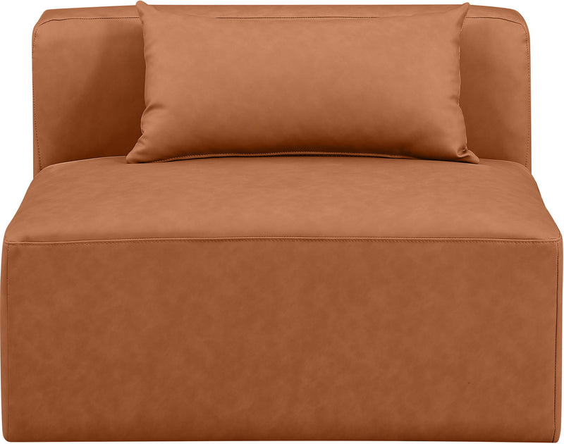 Cube Cognac Vegan Leather Upholstered Modular Armless Chair