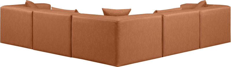 Cube 108" Cognac Vegan Leather Upholstered 5pc. Modular Sectional