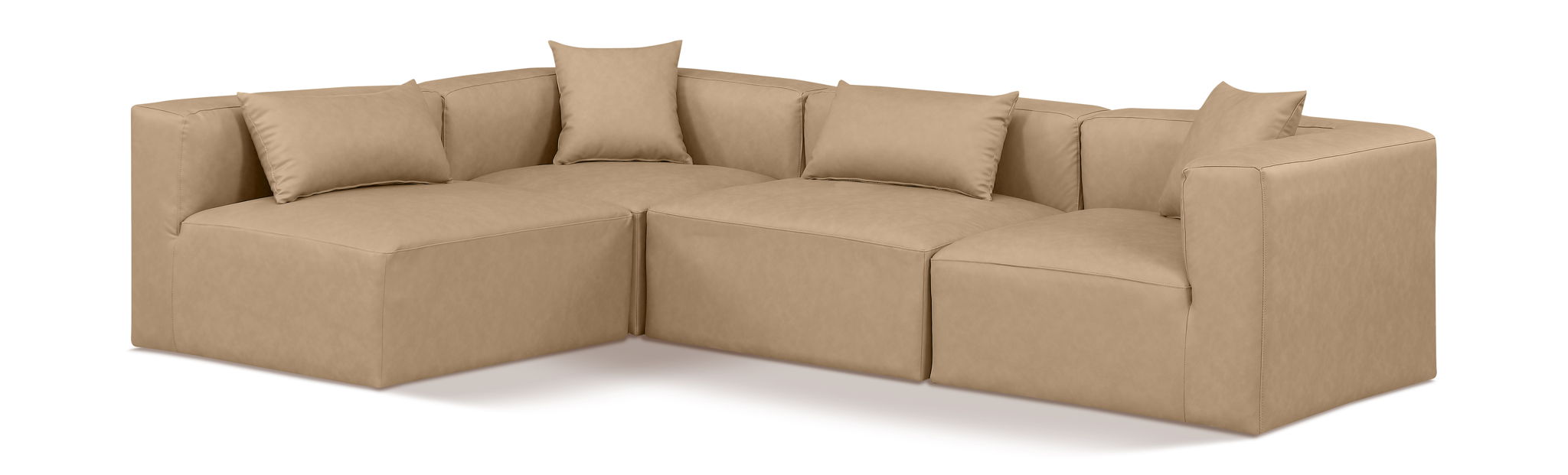 Cube 108" Tan Vegan Leather Upholstered 4pc. Modular Sectional