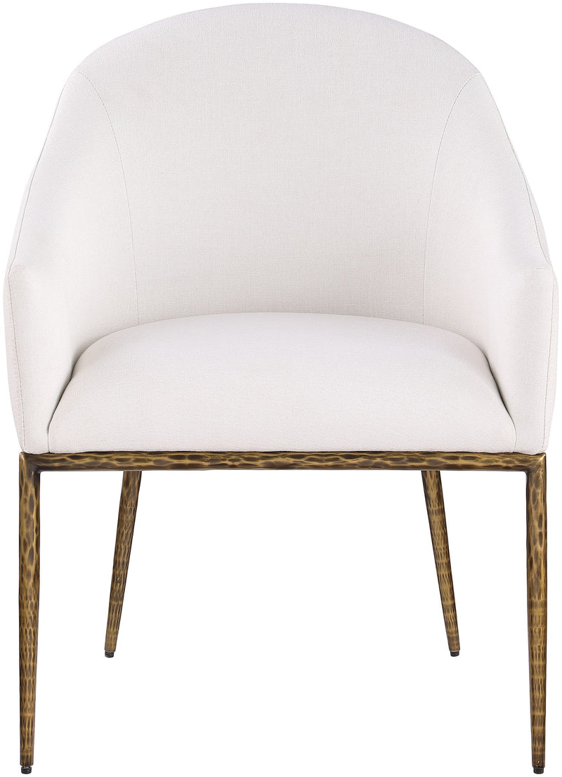 Ferro Cream Linen Textured Performance Fabric Upholstered Dining Arm Chair