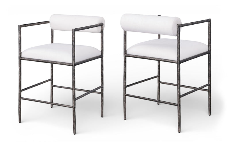 Axis - Linen Textured Cream Fabric Upholstered Counter Stool (Set of 2)