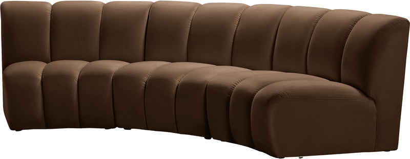 Infinity 119" Brown Velvet Upholstered 3pc. Modular Sectional