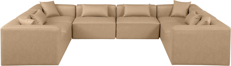 Cube 144" Tan Vegan Leather Upholstered 8pc. Modular Sectional