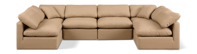 Indulge 140" Tan Vegan Leather Upholstered 6pc. Modular Sectional