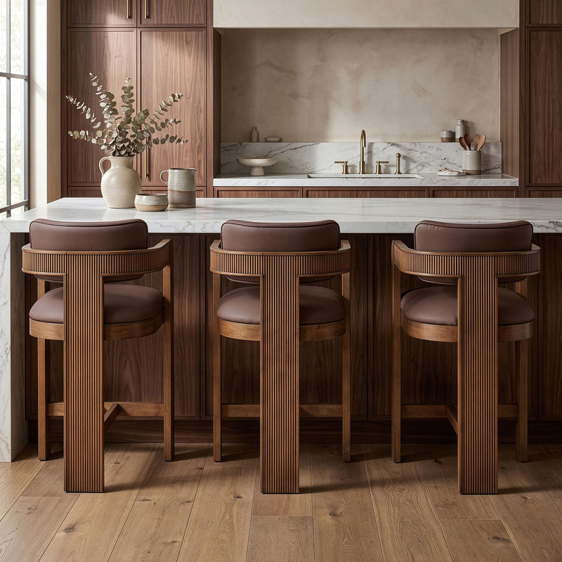 Sacha - Vegan Leather Upholstered Counter Stool With Brown Base