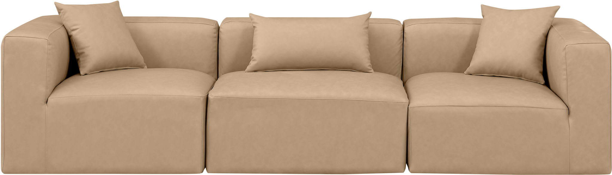 Cube 108" Tan Vegan Leather Upholstered 3pc. Modular Sofa