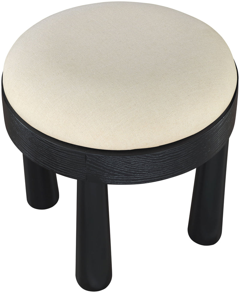 Larea Cream Linen Textured Fabric Upholstered Ottoman