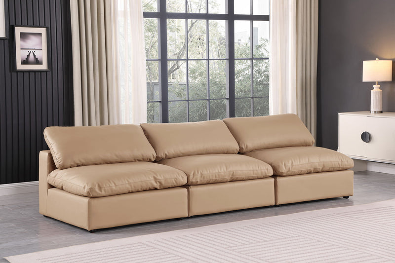 Comfy 117" Tan Vegan Leather Upholstered 3pc. Armless Modular Sofa