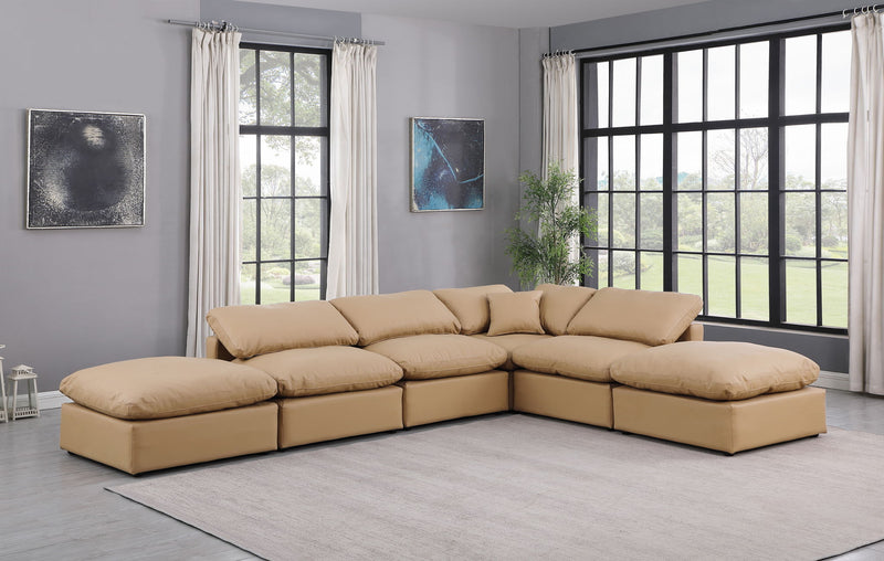 Indulge 140" Tan Vegan Leather Upholstered 6pc. Modular Sectional