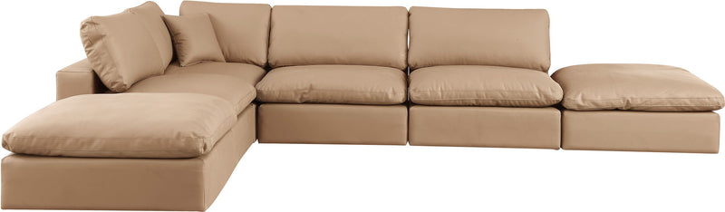 Comfy 157" Tan Vegan Leather Upholstered 6pc. Modular Sectional