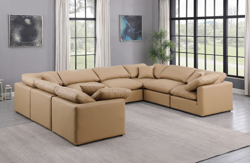 Indulge 140" Tan Vegan Leather Upholstered 8pc. Modular Sectional