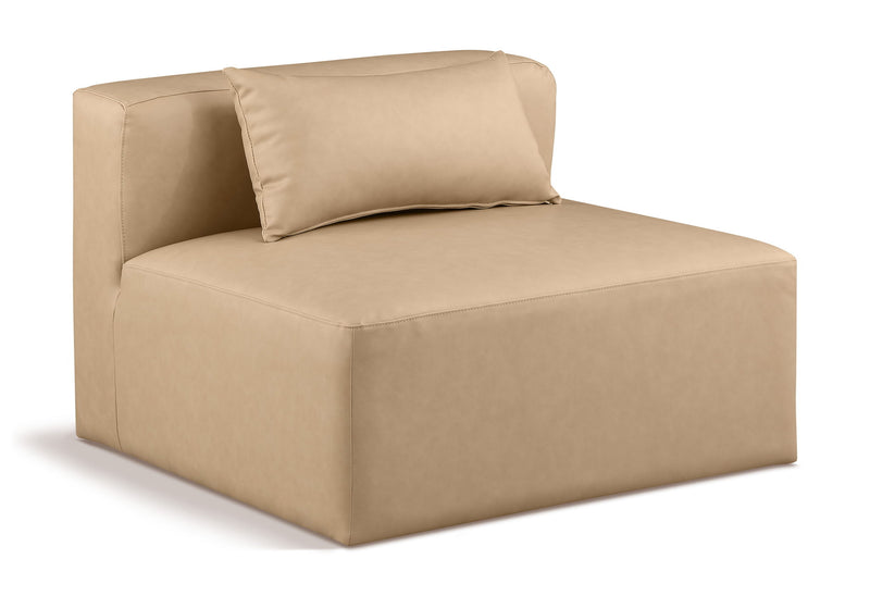Cube Tan Vegan Leather Upholstered Modular Armless Chair