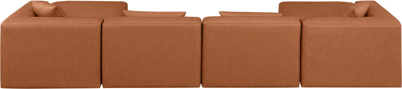 Cube 144" Cognac Vegan Leather Upholstered 6pc. Modular Sectional