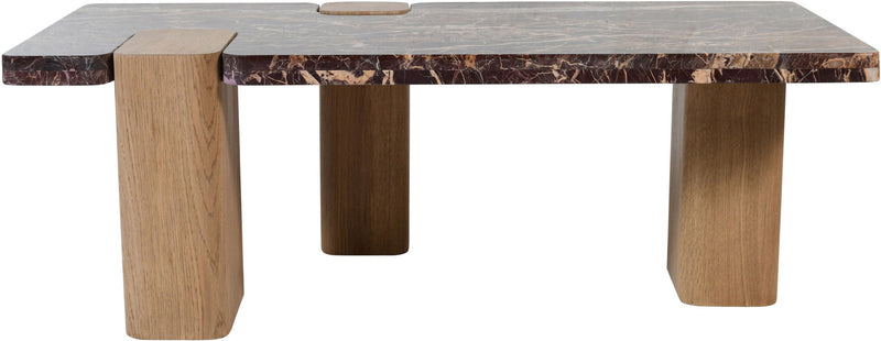 Ravenna Burgundy Genuine Marble Top And Oak Wood Base Coffee Table