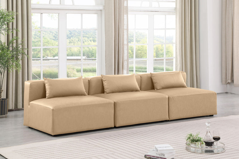Cube 108" Tan Vegan Leather Upholstered 3pc. Armless Modular Sofa
