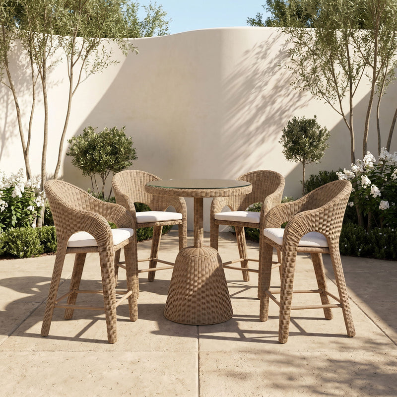 Seacrest - Tempered Glass Top And Wicker Outdoor Patio Counter Height Table