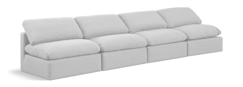 Indulge 140" White Linen Textured Fabric Upholstered 4pc. Armless Modular Sofa
