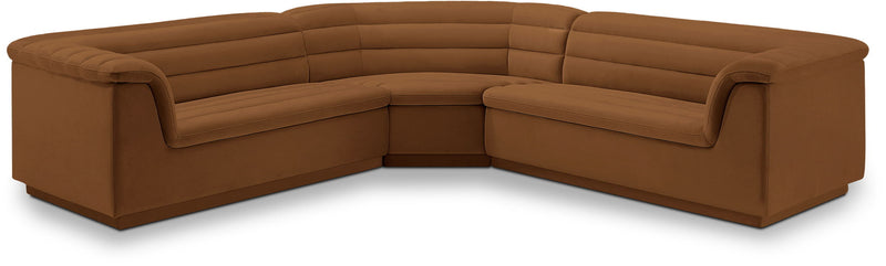 Cascade 148" Saddle Velvet Upholstered 3pc. Modular Sectional