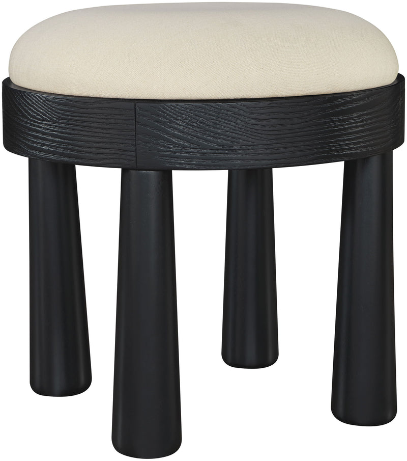 Larea Cream Linen Textured Fabric Upholstered Ottoman