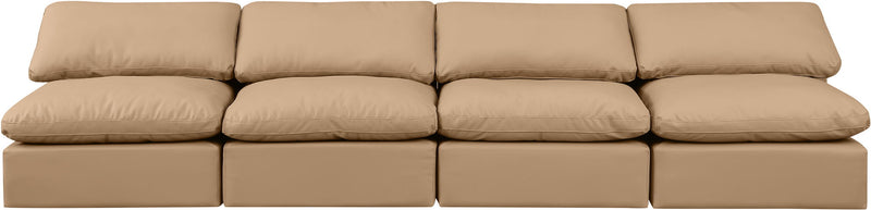 Indulge 140" Tan Vegan Leather Upholstered 4pc. Armless Modular Sofa