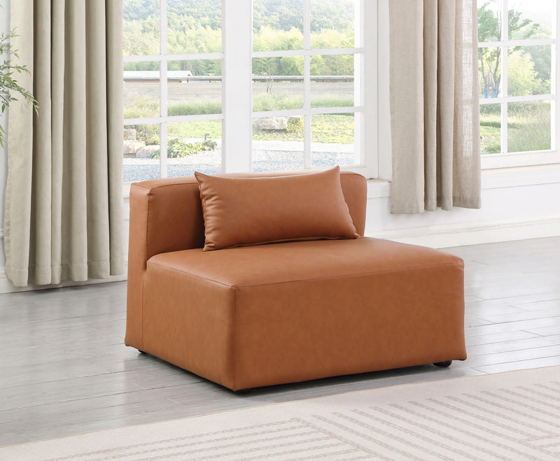 Cube Cognac Vegan Leather Upholstered Modular Armless Chair