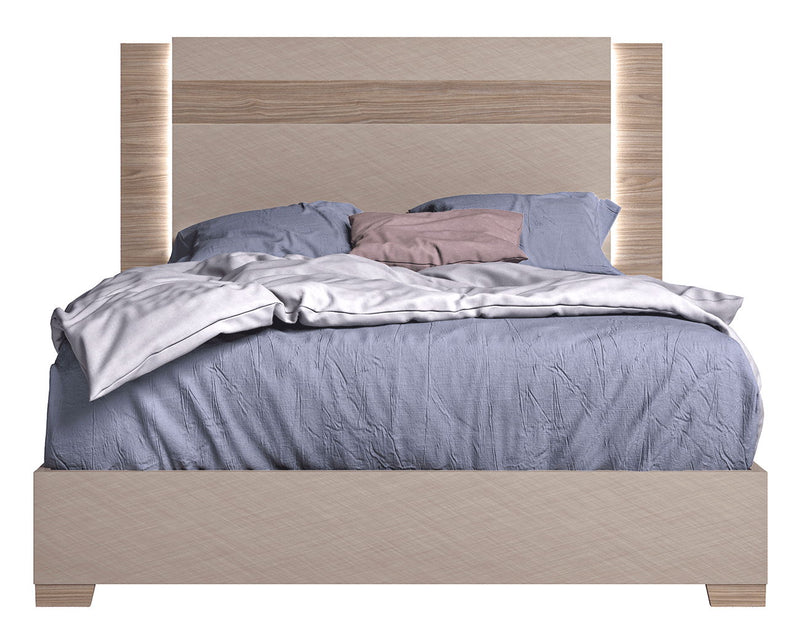 Nora - Queen Size Bed With Light - Light Beige / Light Brown