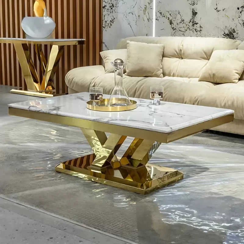 Royale Luxurious Marble Top Coffee Table with Gold Base