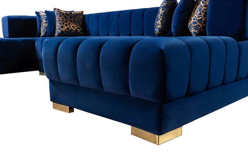 Ariana Double Chaise Velvet U-Sectional with Gold Legs