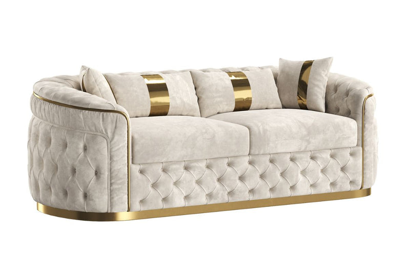 Reign 3-Piece Velvet Living Room Set with Gold PU Accent
