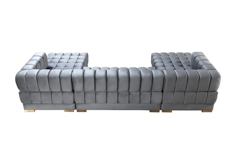 Ariana Double Chaise Velvet U-Sectional with Gold Legs