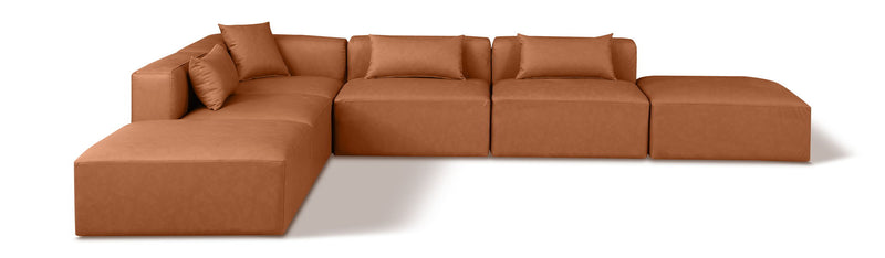 Cube 144" Cognac Vegan Leather Upholstered 6pc. Modular Sectional