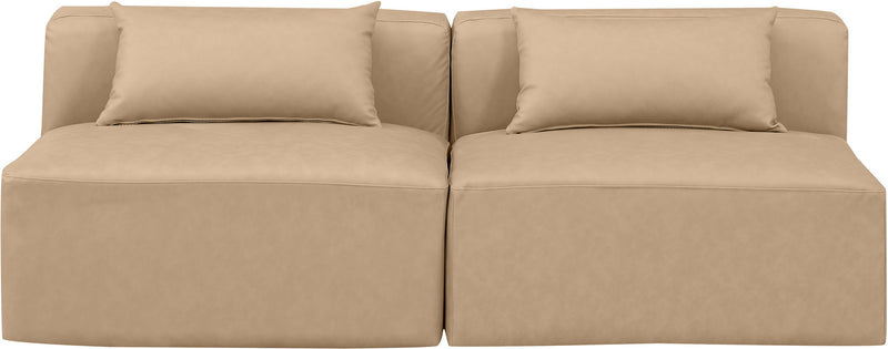 Cube 72" Tan Vegan Leather Upholstered 2pc. Armless Modular Loveseat