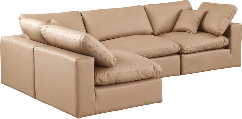 Comfy 119" Tan Vegan Leather Upholstered 4pc. Modular Sectional