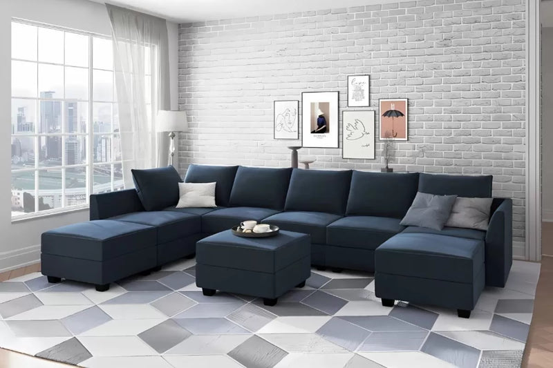 Sereno 9-Piece Velvet Modular Sleeper Sectional With Storage Seat