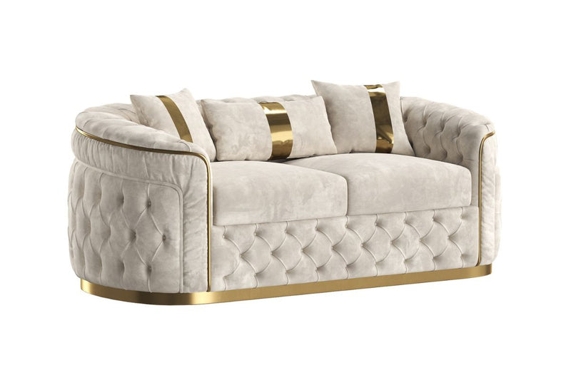 Reign 3-Piece Velvet Living Room Set with Gold PU Accent