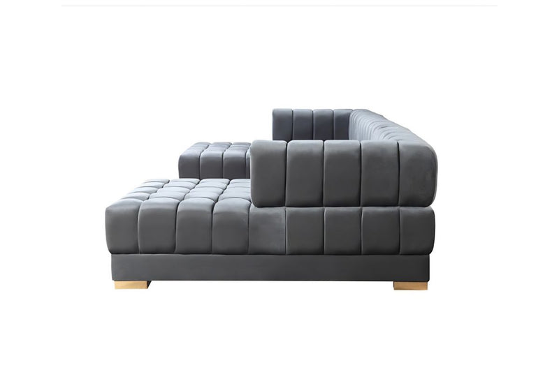 Ariana Double Chaise Velvet U-Sectional with Gold Legs