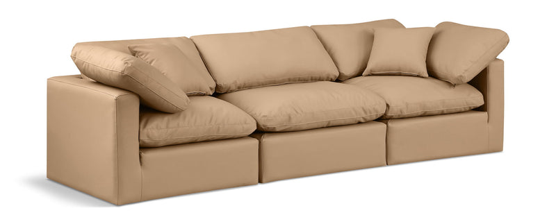 Indulge 105" Tan Vegan Leather Upholstered 3pc. Modular Sofa