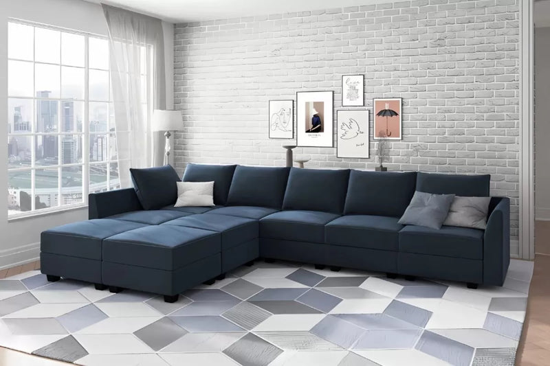 Sereno 9-Piece Velvet Modular Sleeper Sectional With Storage Seat