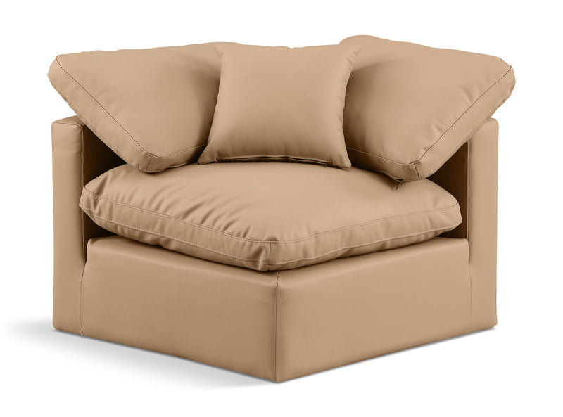 Indulge Tan Vegan Leather Upholstered Modular Corner Chair