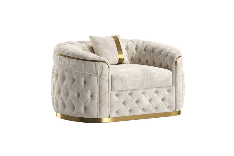 Reign 3-Piece Velvet Living Room Set with Gold PU Accent