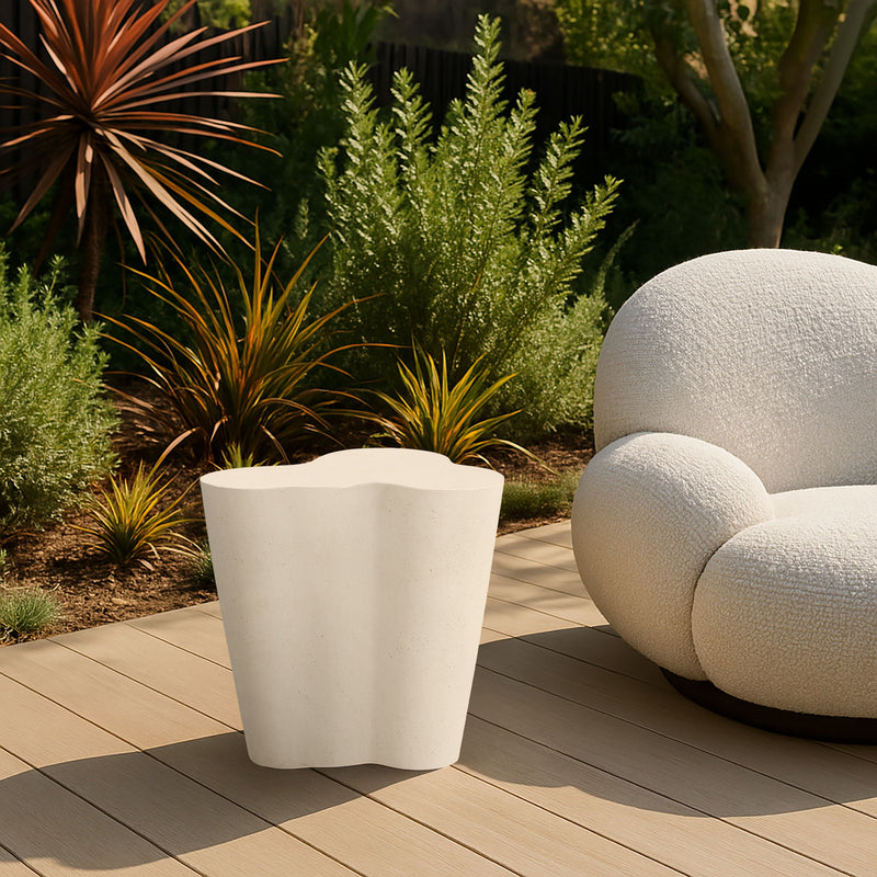 Monza Cream Concrete And Fiberglass Indoor / Outdoor End Table