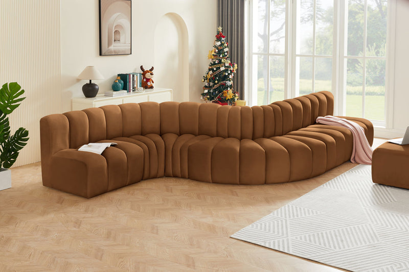 Arc 170" Saddle Velvet Upholstered 7pc. Modular Sectional
