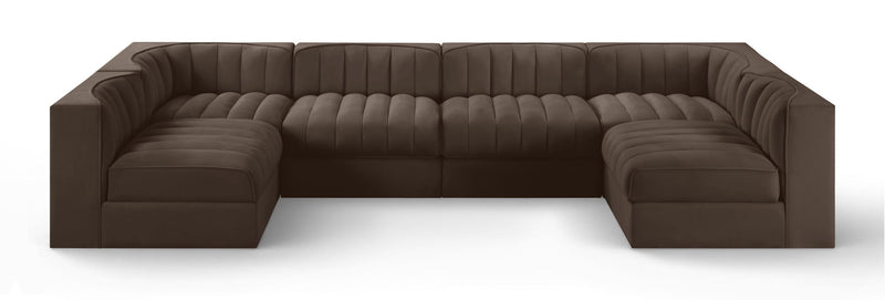 Rummi - Armless Velvet Performance Fabric Upholstered 6 Piece Modular Sectional