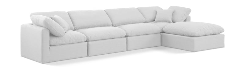 Indulge 140" White Linen Textured Fabric Upholstered 5pc. Modular Sectional