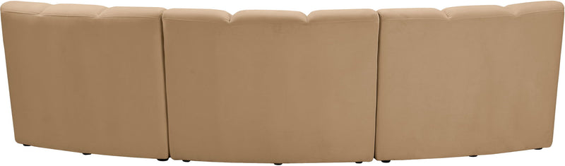 Infinity 119" Camel Velvet Upholstered 3pc. Modular Sectional
