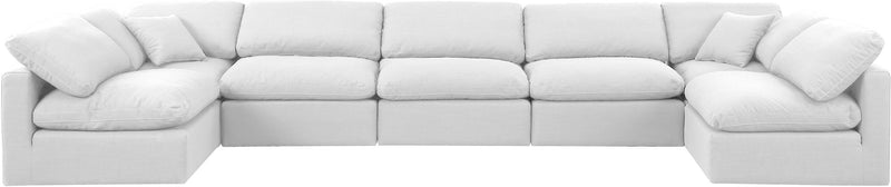 Indulge 175" White Linen Textured Fabric Upholstered 7pc. Modular Sectional