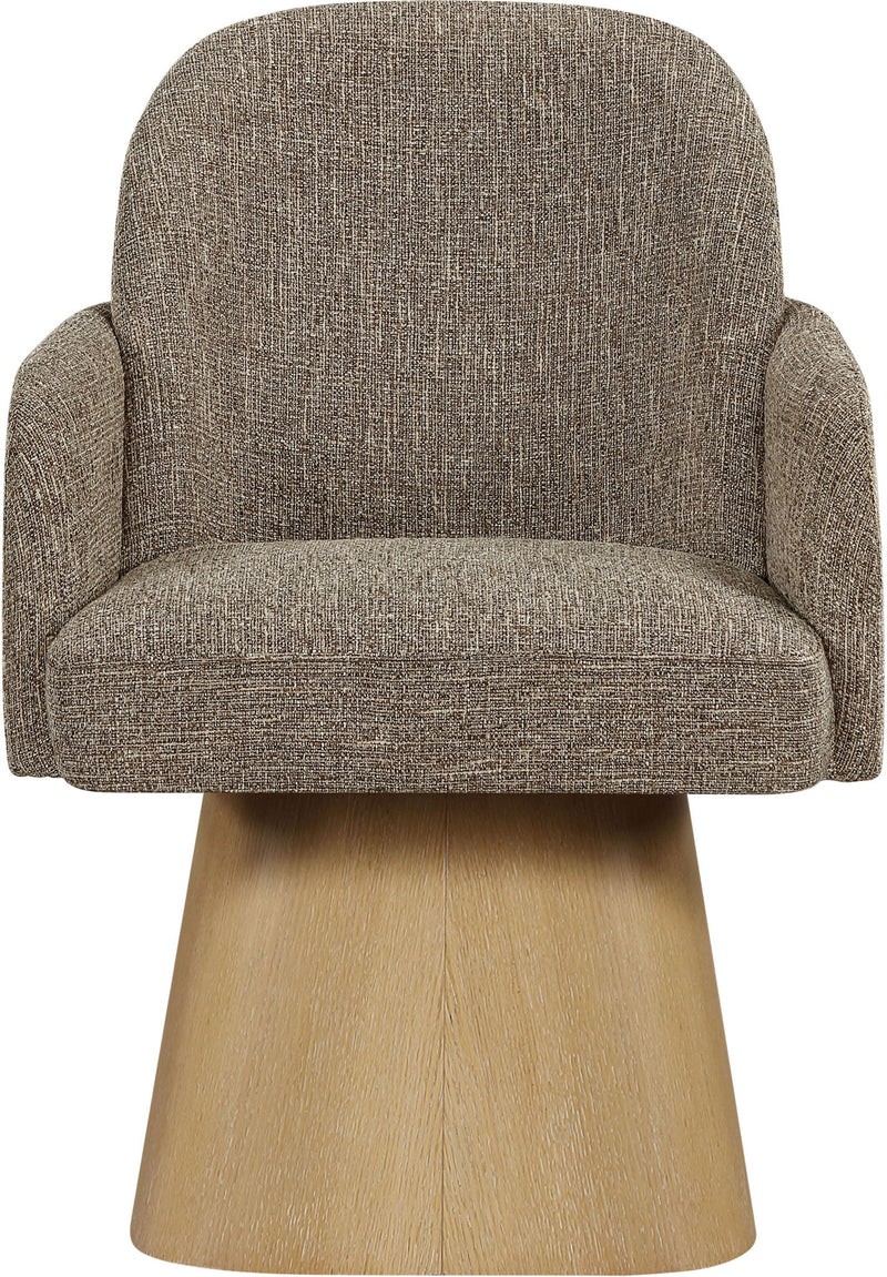 Marlowe - Linen Textured Fabric Upholstered Swivel Dining Arm Chair - Stained Natural
