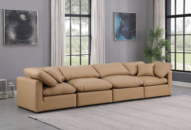 Indulge 140" Tan Vegan Leather Upholstered 4pc. Modular Sofa